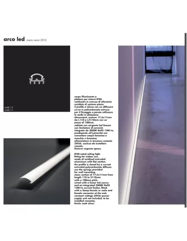 Viabizzuno f6 218 99 perfil vacío arcoled en policarbonato plateado